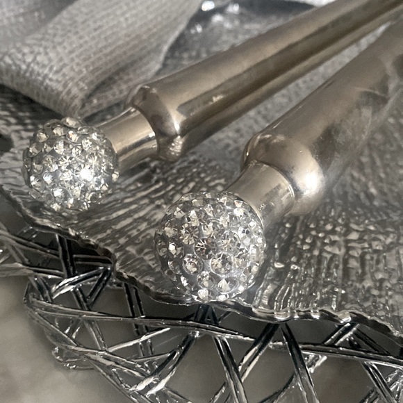 Serving set of fork and spoon in silver and diamonds - Picture 3 of 4